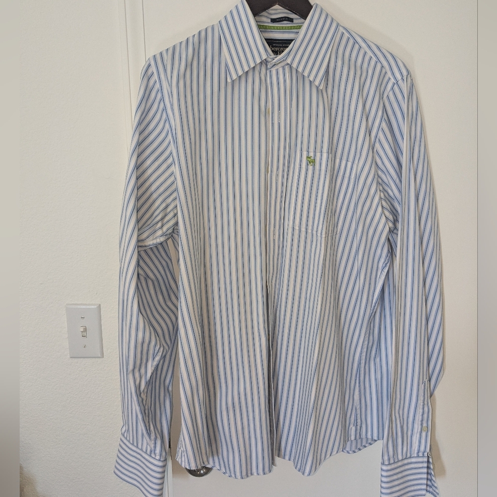 Abercrombie & Fitch Muscle Fit Blue and White Striped Dress Shirt